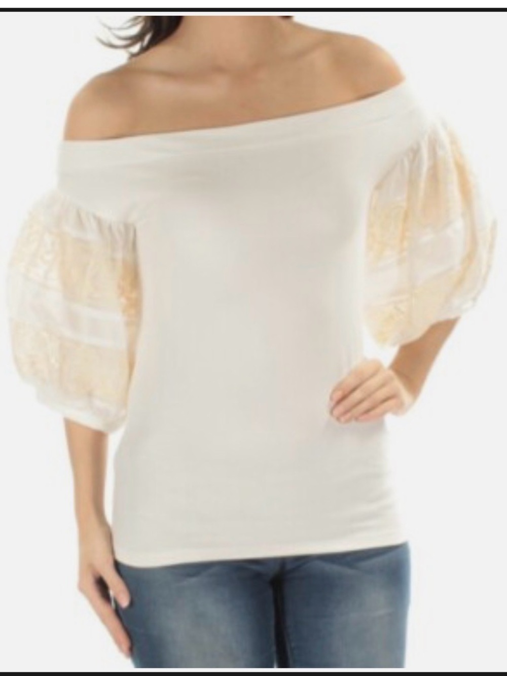 Free People Elegant Cream Puff Sleeve Top